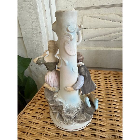 Vintage 50's Bisque Porcelain Figural Couple Candle Holder Lamp Base - Picture 5 of 11